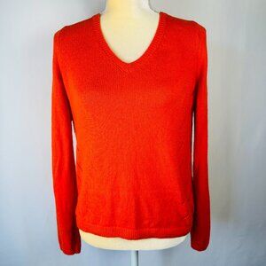 Anthropologie Moth Sweater Womens S Orange Pullover Tie Back V-Neck Open Knit